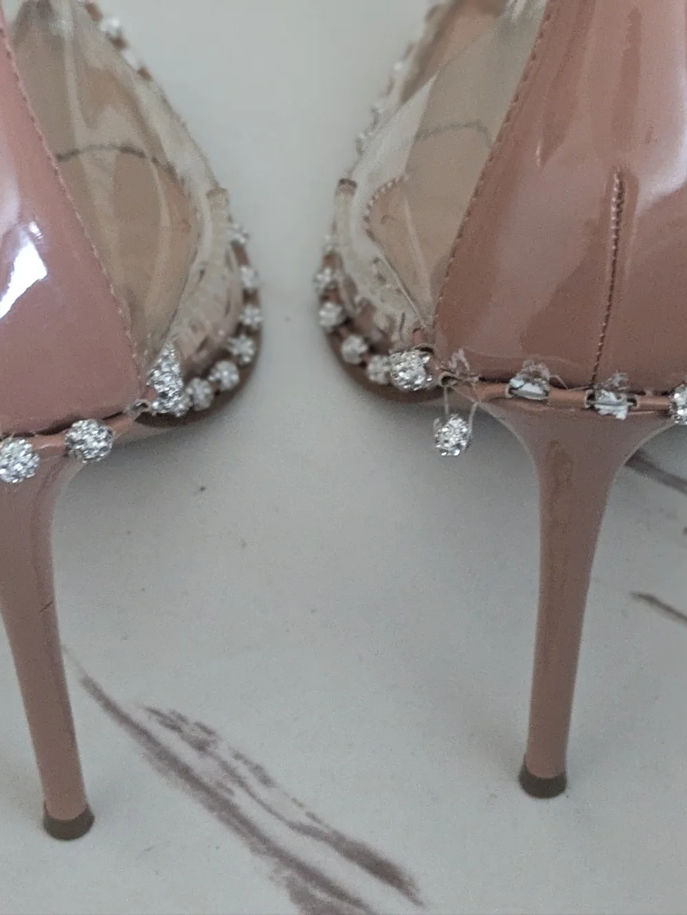 Steve Madden Nude Clear Pointed Toe Pumps with Crystal Trim - Picture 9 of 14